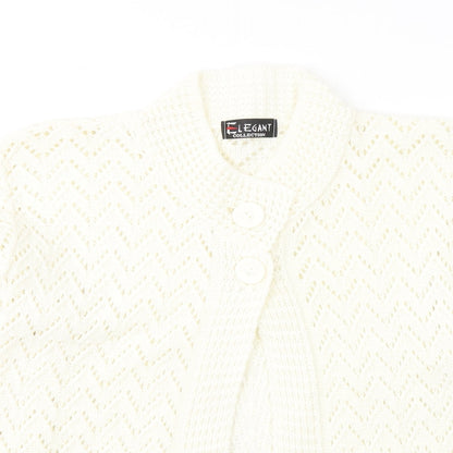 Elegant Collection Womens White Round Neck  Acrylic Cardigan Jumper Size M