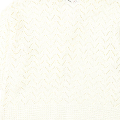 Elegant Collection Womens White Round Neck  Acrylic Cardigan Jumper Size M