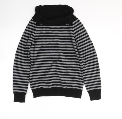 BHS Womens Black Roll Neck Striped Acrylic Pullover Jumper Size 10