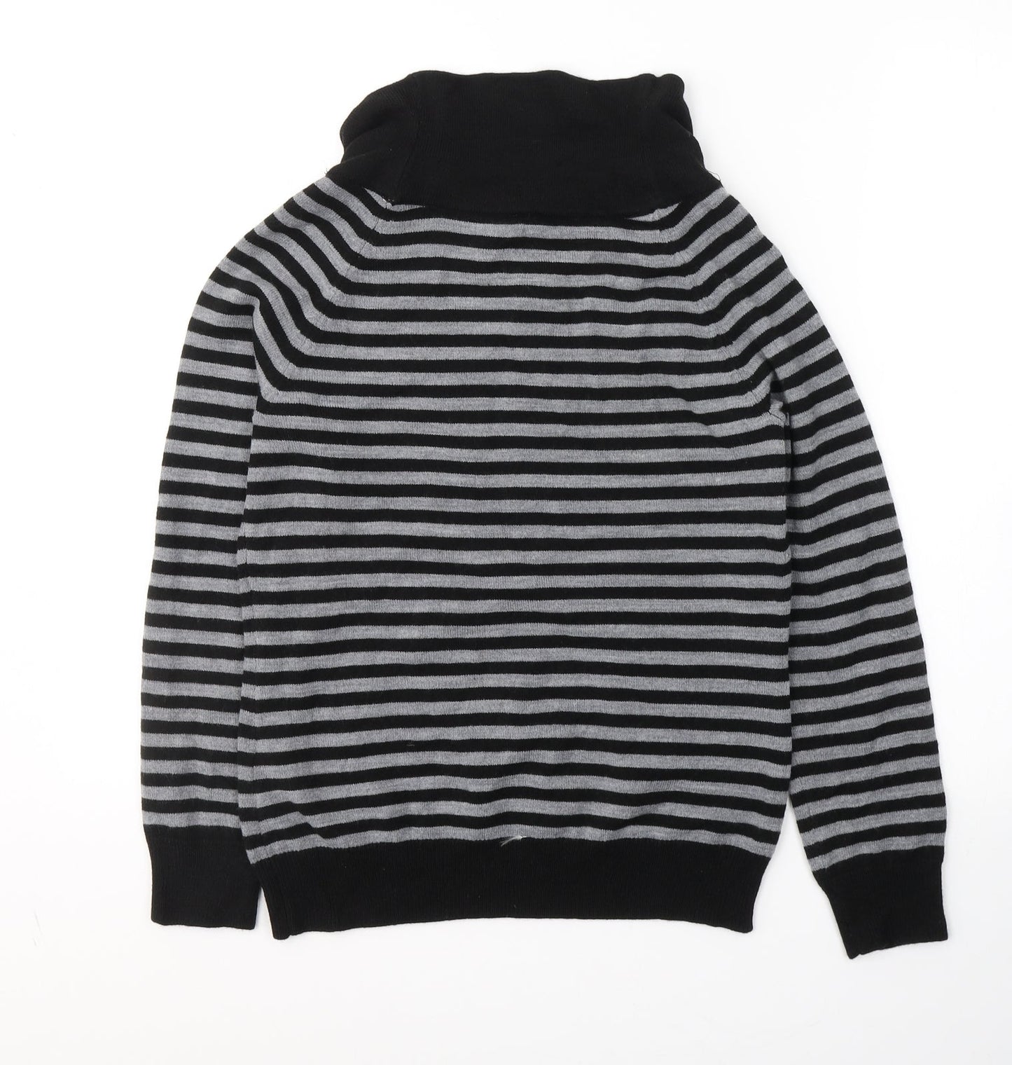 BHS Womens Black Roll Neck Striped Acrylic Pullover Jumper Size 10