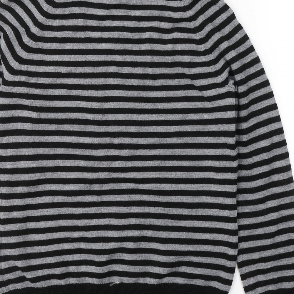 BHS Womens Black Roll Neck Striped Acrylic Pullover Jumper Size 10