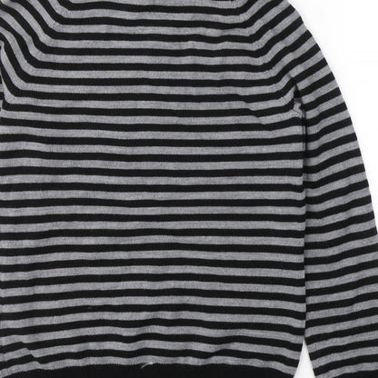 BHS Womens Black Roll Neck Striped Acrylic Pullover Jumper Size 10