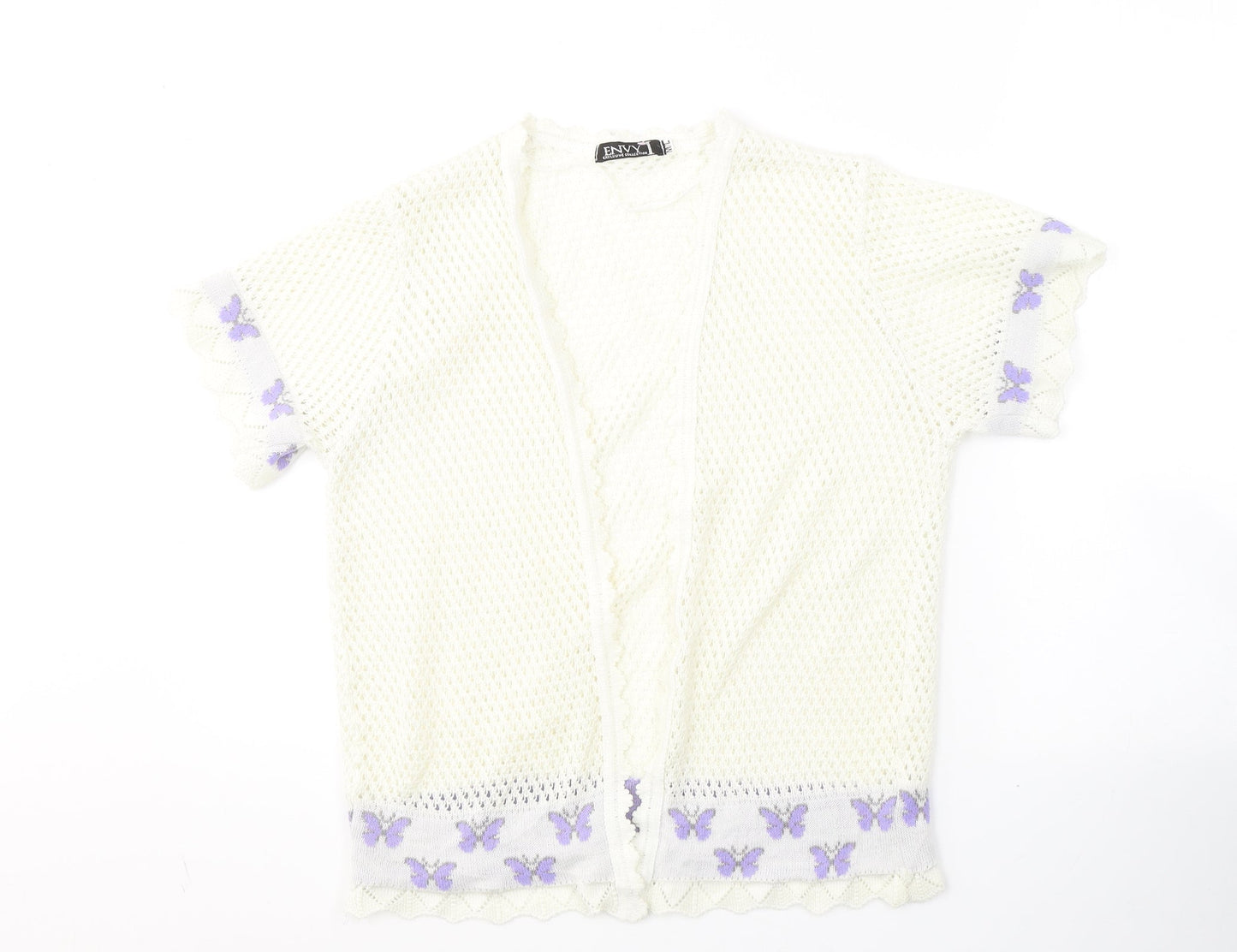 Envy Womens White Round Neck  Nylon Cardigan Jumper Size M