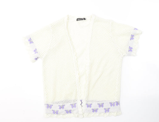 Envy Womens White Round Neck  Nylon Cardigan Jumper Size M