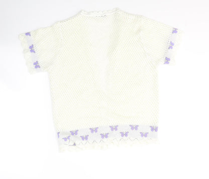 Envy Womens White Round Neck  Nylon Cardigan Jumper Size M