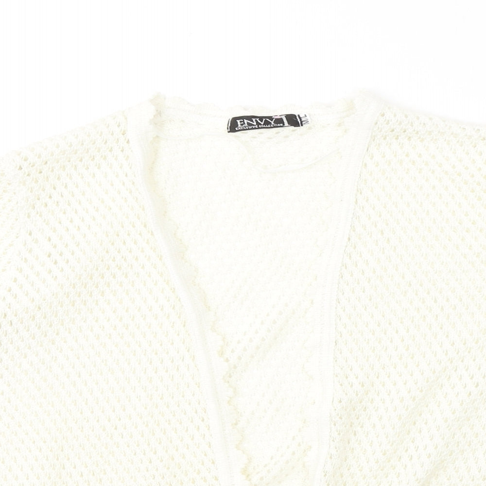 Envy Womens White Round Neck  Nylon Cardigan Jumper Size M