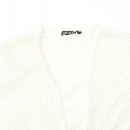 Envy Womens White Round Neck  Nylon Cardigan Jumper Size M