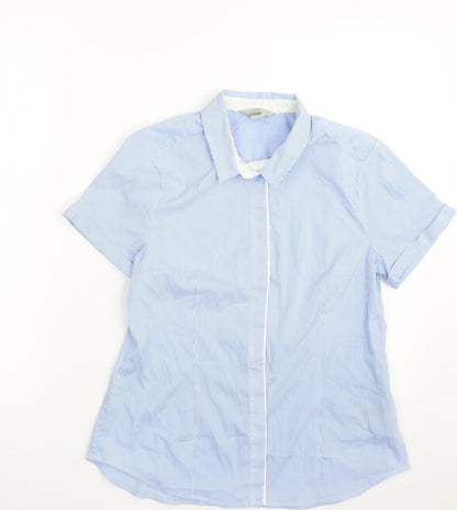 H&M Womens Blue Striped Polyester Basic Button-Up Size 12 Collared