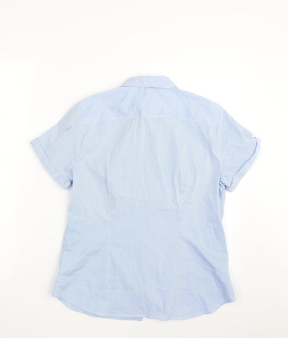 H&M Womens Blue Striped Polyester Basic Button-Up Size 12 Collared