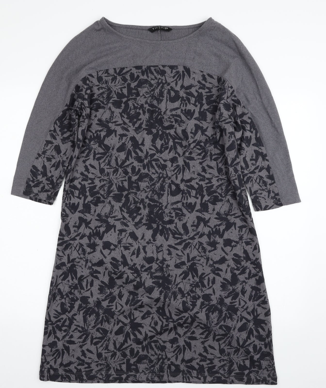 VIZ. A. VIZ Womens Grey Floral Polyester A-Line  Size S  Boat Neck Pullover