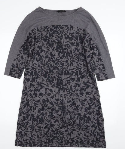 VIZ. A. VIZ Womens Grey Floral Polyester A-Line  Size S  Boat Neck Pullover
