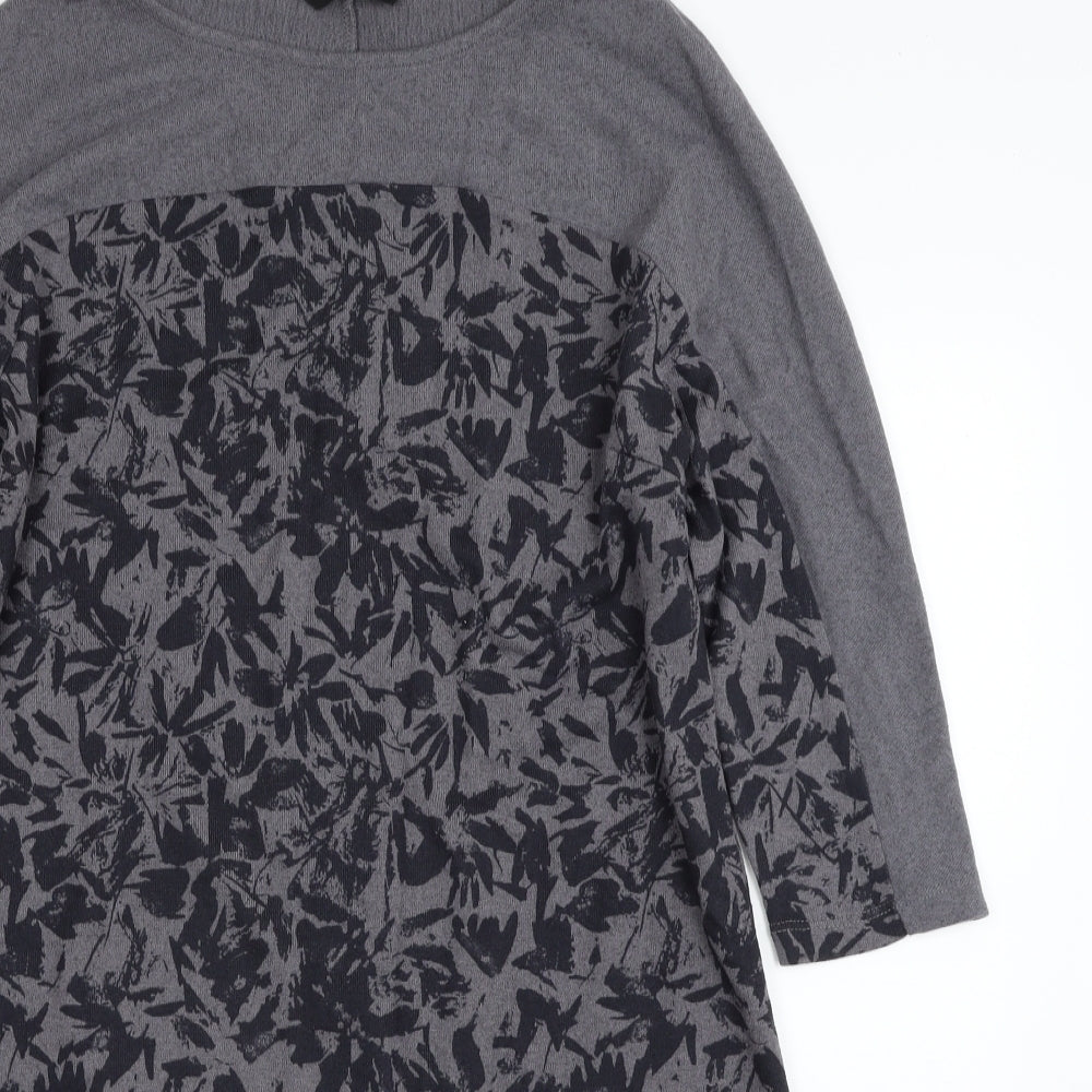 VIZ. A. VIZ Womens Grey Floral Polyester A-Line  Size S  Boat Neck Pullover