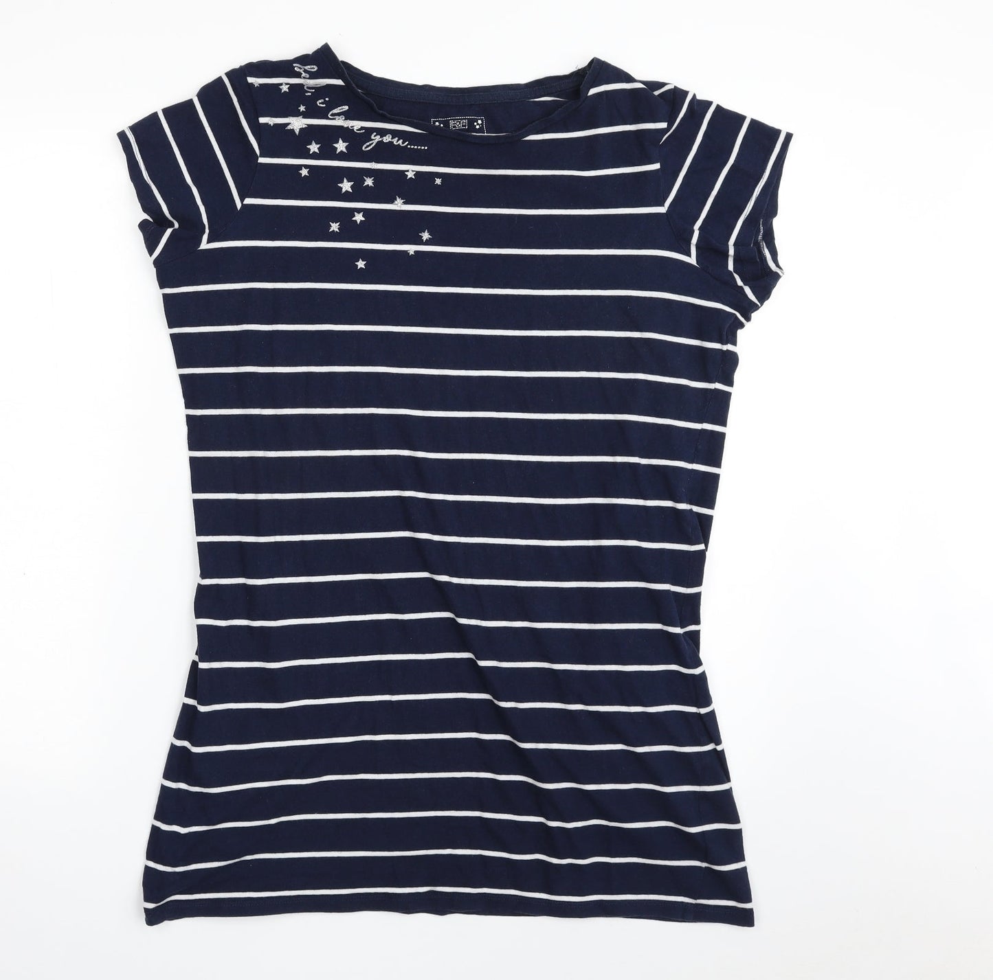 F&F Womens Blue Striped 100% Cotton Top Nightshirt Size 12   - Bed, I love you
