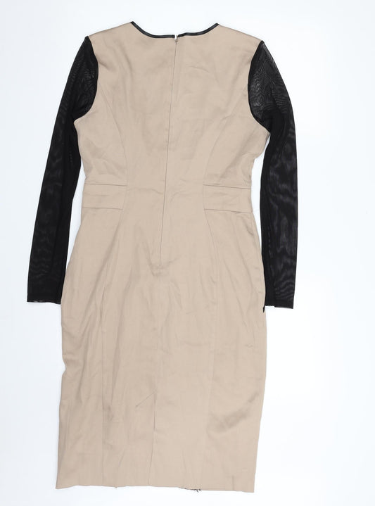 Julien Macdonald Womens Beige Floral Polyester Sheath  Size 10  Scoop Neck Zip