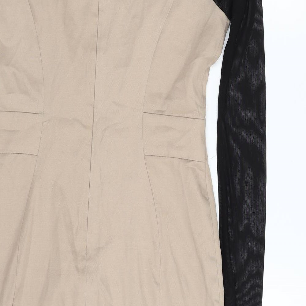 Julien Macdonald Womens Beige Floral Polyester Sheath  Size 10  Scoop Neck Zip