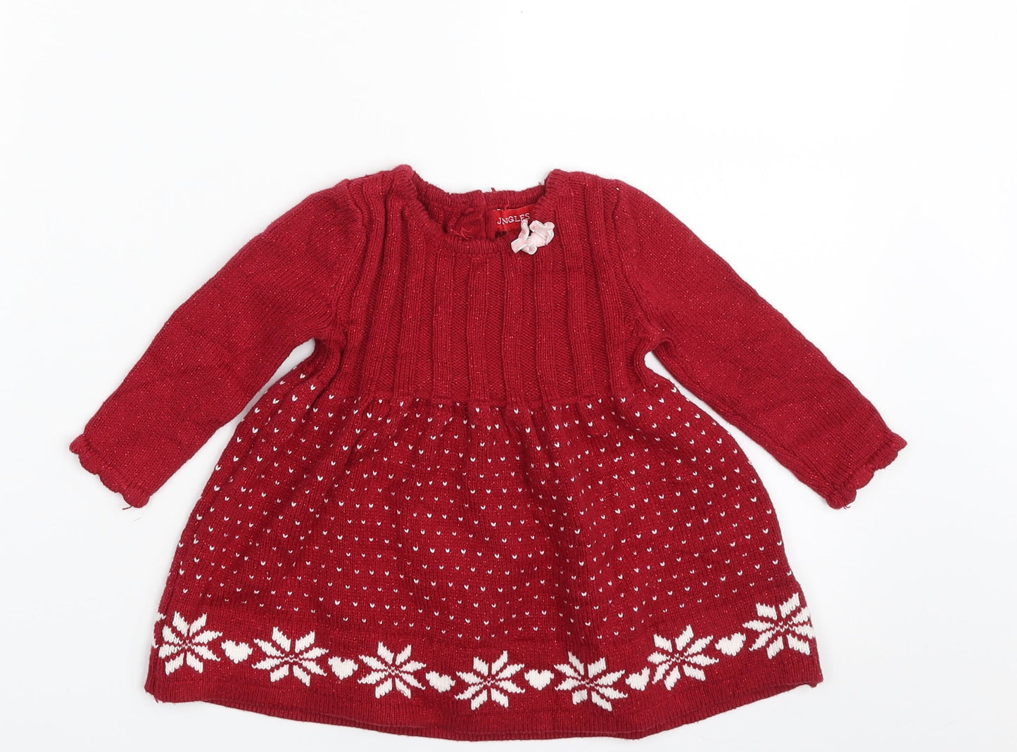 Jingles & Joy Girls Red Geometric Acrylic Pullover Jumper Size 3-6 Months  Button