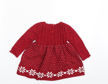 Jingles & Joy Girls Red Geometric Acrylic Pullover Jumper Size 3-6 Months  Button