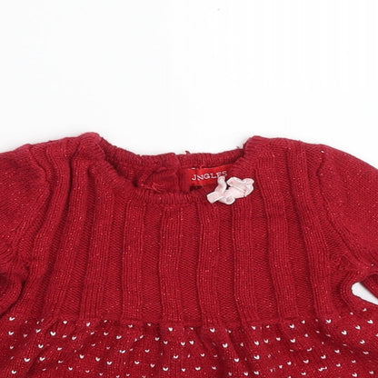 Jingles & Joy Girls Red Geometric Acrylic Pullover Jumper Size 3-6 Months  Button