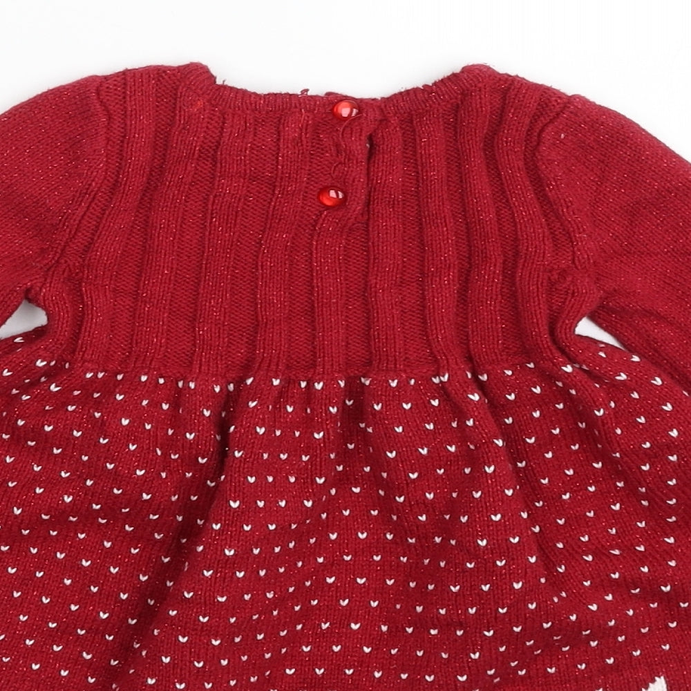 Jingles & Joy Girls Red Geometric Acrylic Pullover Jumper Size 3-6 Months  Button