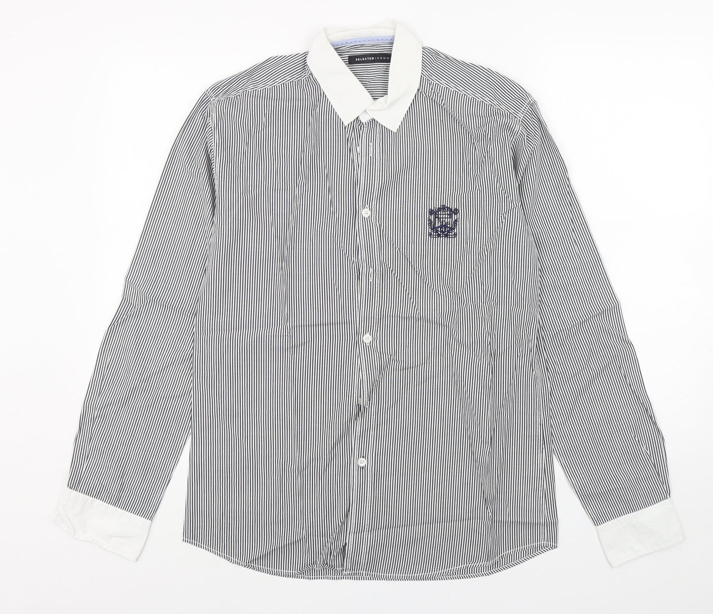 Selected Homme Mens Multicoloured Striped Cotton  Button-Up Size M Collared Button