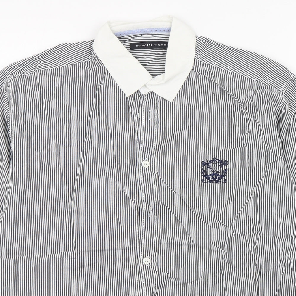 Selected Homme Mens Multicoloured Striped Cotton  Button-Up Size M Collared Button