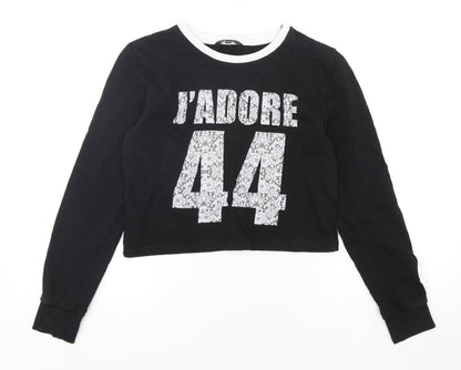 Candy Couture Girls Black  Cotton Pullover Sweatshirt Size 12-13 Years  Pullover - Cropped
