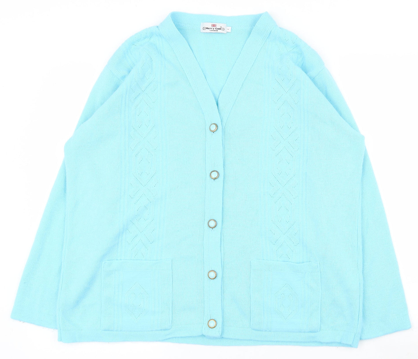 Womens UK Size L Merry Gold Blue Cardigan Jumper