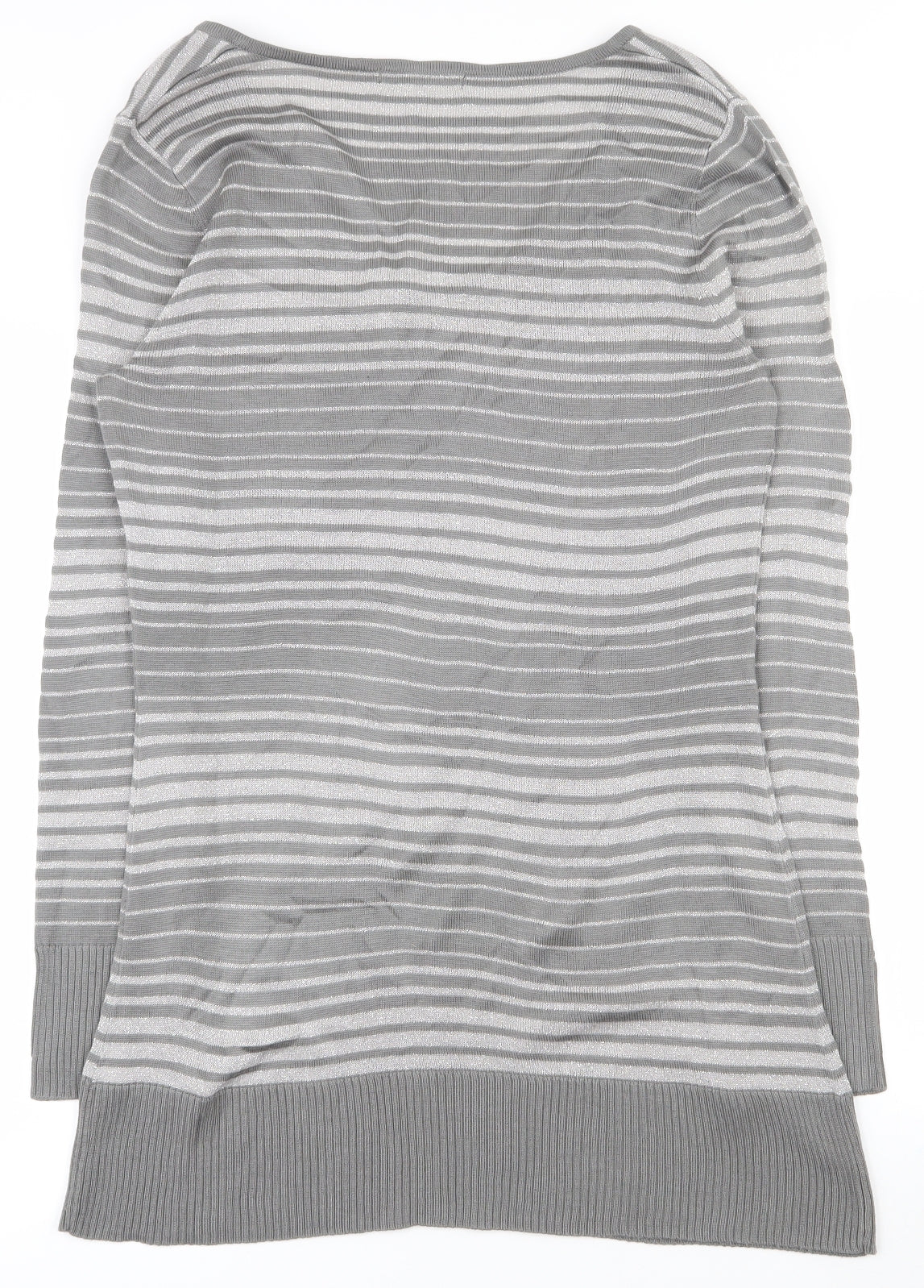 George Womens Grey Scoop Neck Striped Acrylic Tunic Jumper Size 12