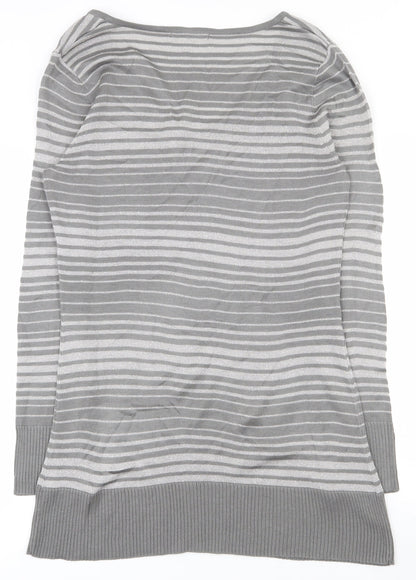 George Womens Grey Scoop Neck Striped Acrylic Tunic Jumper Size 12