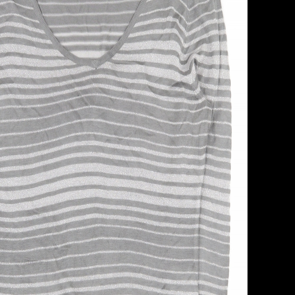 George Womens Grey Scoop Neck Striped Acrylic Tunic Jumper Size 12