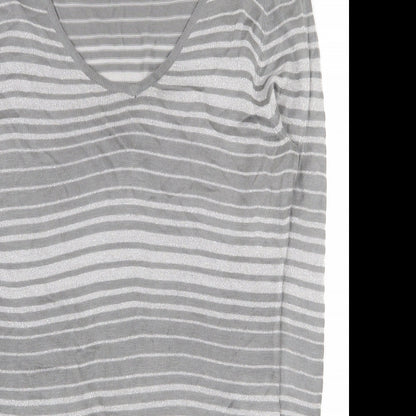 George Womens Grey Scoop Neck Striped Acrylic Tunic Jumper Size 12