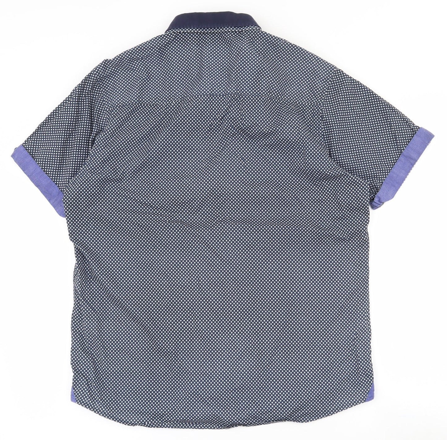 Mens UK Size L Centered Blue  Button-Up Short Sleeve Casual Shirt