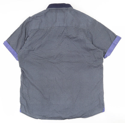 Mens UK Size L Centered Blue  Button-Up Short Sleeve Casual Shirt