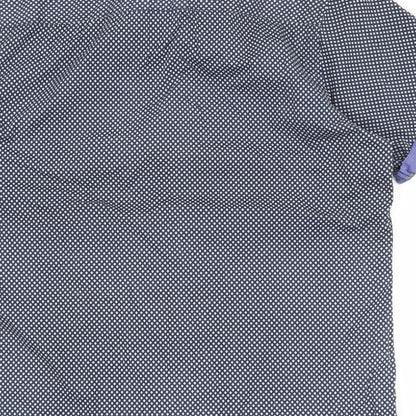 Mens UK Size L Centered Blue  Button-Up Short Sleeve Casual Shirt