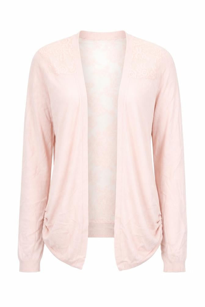 Front view of New Look women’s pink square neck viscose cardigan jumper, size UK 6