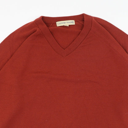 Country Trader Mens Red V-Neck  Acrylic Pullover Jumper Size M