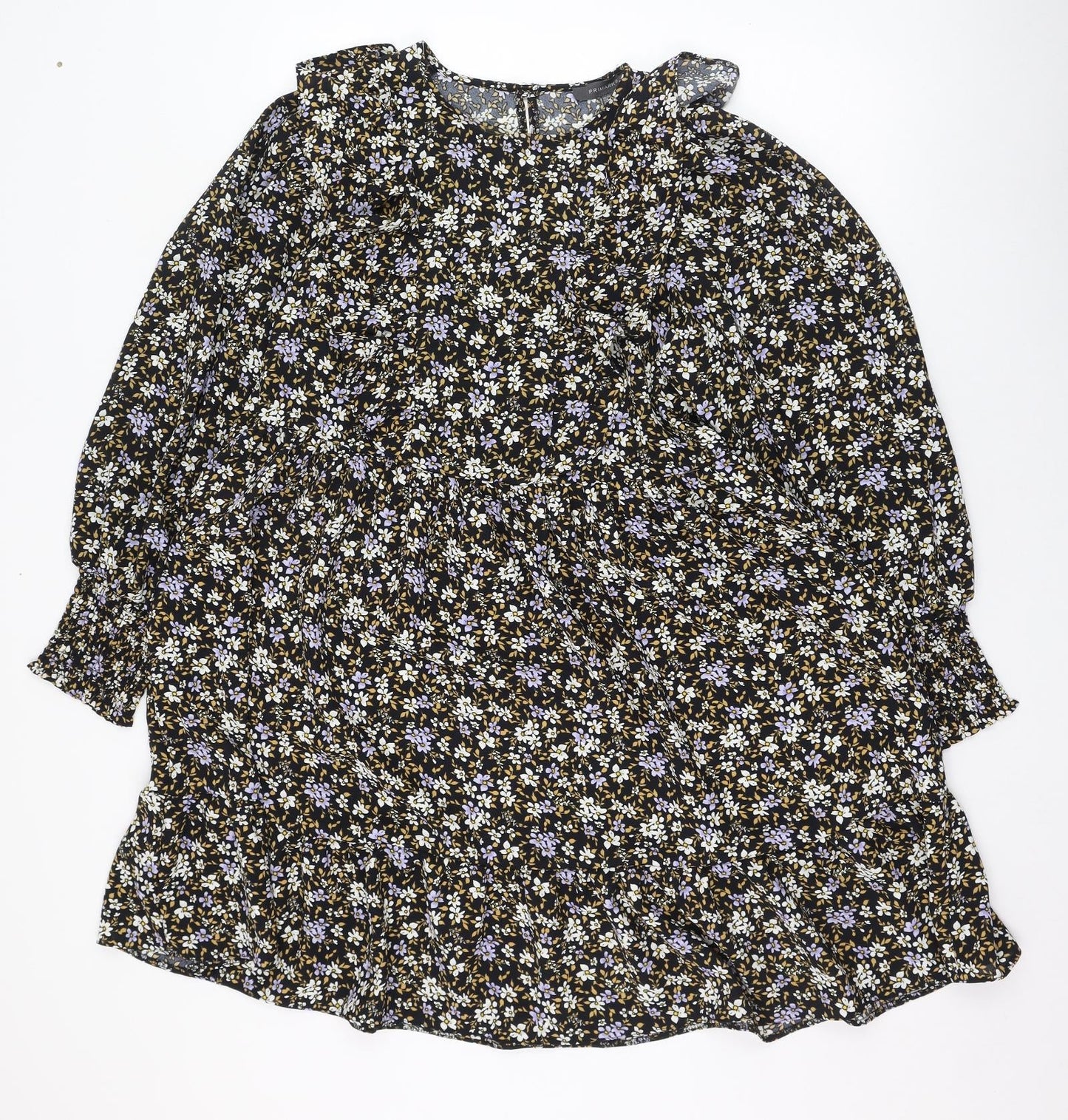 Primark Womens Black Floral Polyester Trapeze & Swing  Size 8  Round Neck Button - Smock