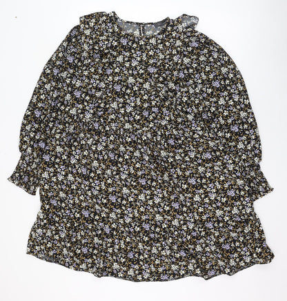 Primark Womens Black Floral Polyester Trapeze & Swing  Size 8  Round Neck Button - Smock