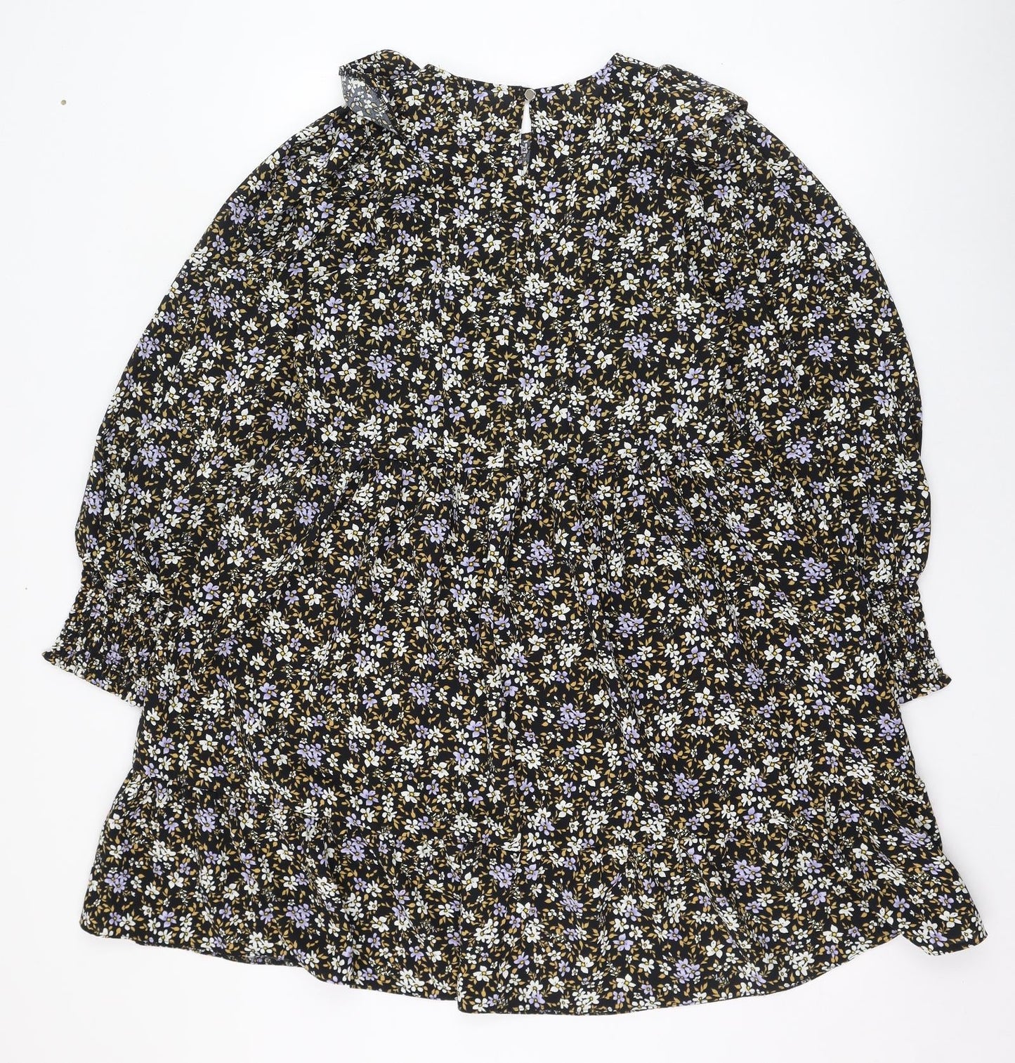 Primark Womens Black Floral Polyester Trapeze & Swing  Size 8  Round Neck Button - Smock
