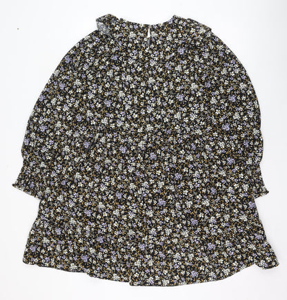 Primark Womens Black Floral Polyester Trapeze & Swing  Size 8  Round Neck Button - Smock