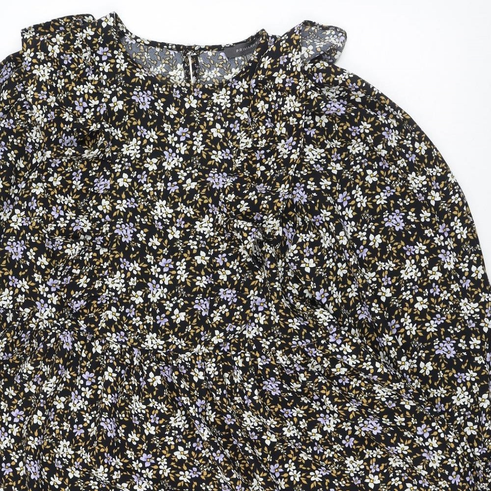 Primark Womens Black Floral Polyester Trapeze & Swing  Size 8  Round Neck Button - Smock