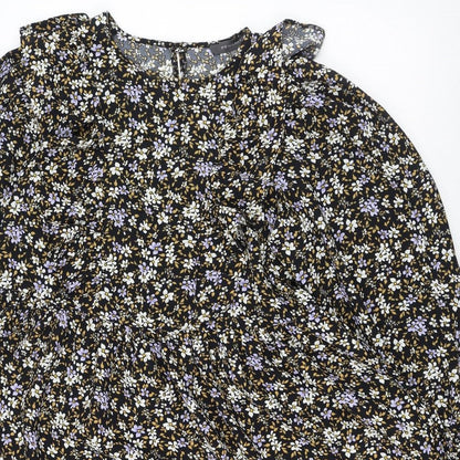 Primark Womens Black Floral Polyester Trapeze & Swing  Size 8  Round Neck Button - Smock