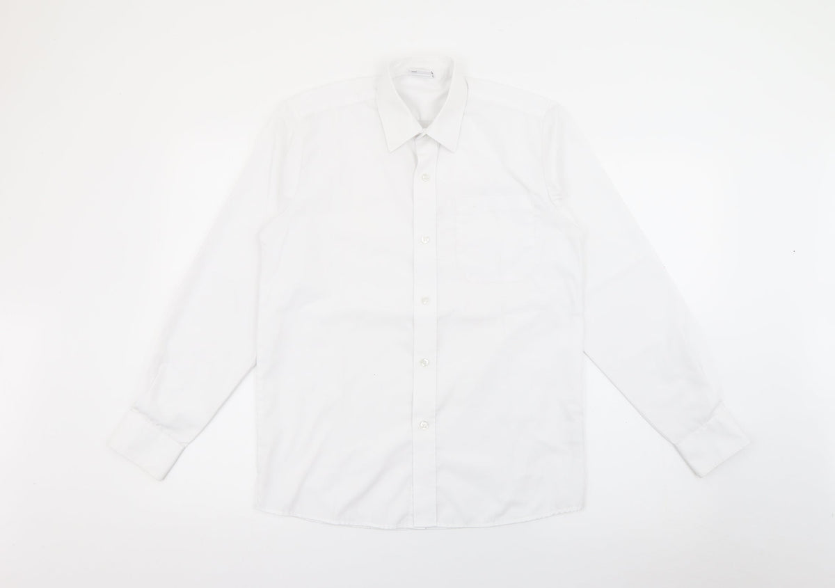 Additional front view of Banner boys’ white polyester basic button-up, size 13-14, years collared button