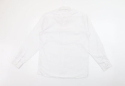 Back view of Banner boys’ white polyester basic button-up, size 13-14, years collared button