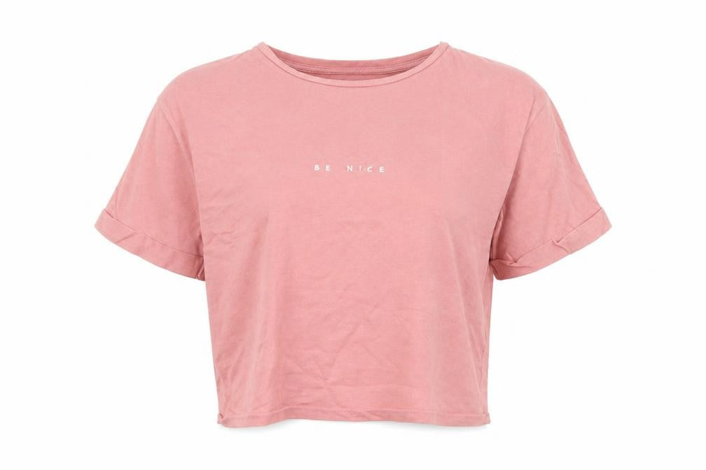 Front view of Primark women’s pink crew neck cotton tunic jumper, size XS