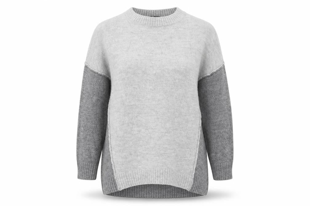 Front view of George women’s grey crew neck acrylic tunic jumper, size UK 10