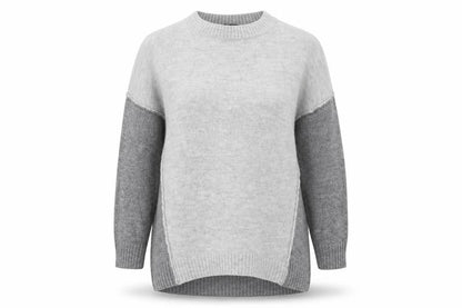 Front view of George women’s grey crew neck acrylic tunic jumper, size UK 10