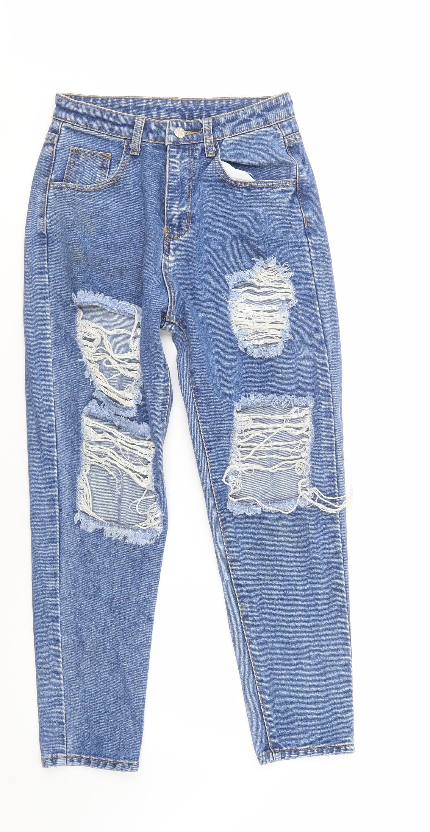 SheIn Womens Blue  Cotton Tapered Jeans Size XS L27 in Regular Button