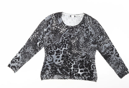 Astrid Womens Grey Scoop Neck Animal Print Viscose Cardigan Jumper Size M
