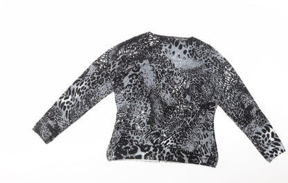 Astrid Womens Grey Scoop Neck Animal Print Viscose Cardigan Jumper Size M